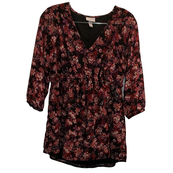 Ingrid & Isabel Maternity Floral Flowy Black and Burgundy Blouse Size Small - Picture 1 of 9